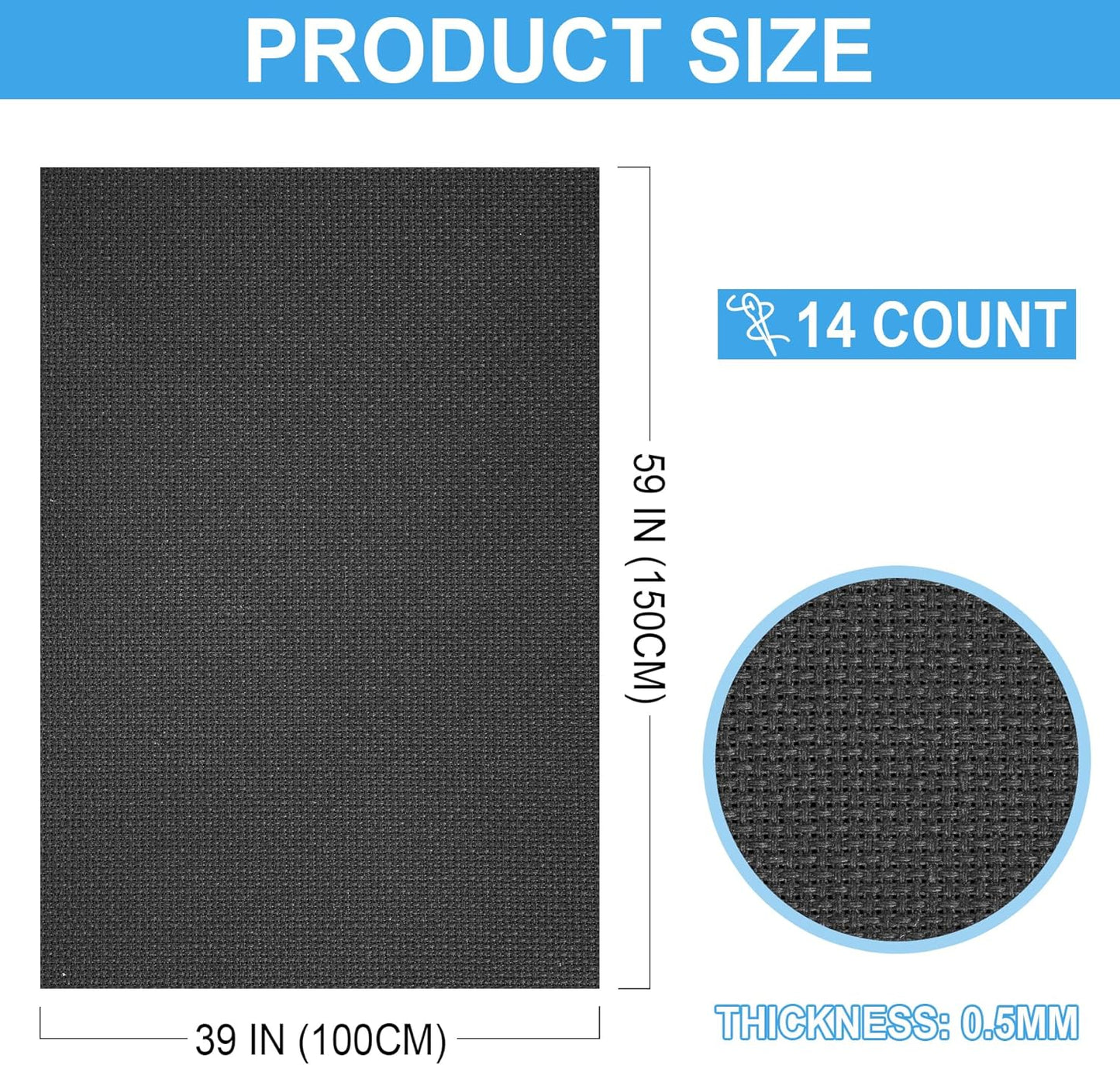 Cross Stitch Fabric 14 Count Aida Cloth 59 x 39 Inch Large Size Classic Reserve Cross Stitch Supplies Embroidery Fabric for Home DIY Craft Decoration Handmade, Black