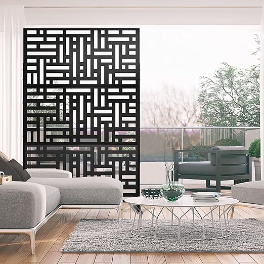 Casaphoria 72" H x 47" W Metal Outdoor Privacy Screen, Freestanding Decorative Divider for Patio, Deck, Balcony, and Garden with Stable Base, Black Helen