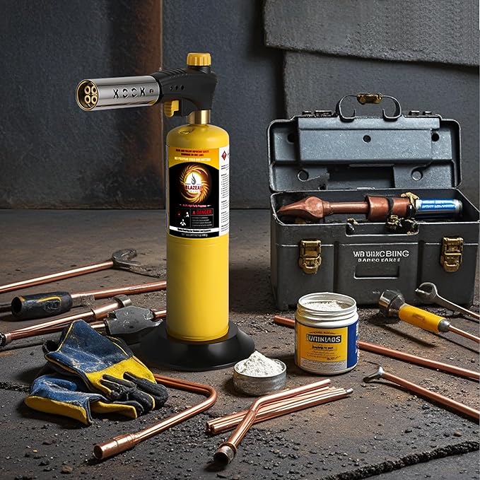BLAZEAL Propane Torch Kit with 3x MAPP Gas,4-Flame Blow Torch Head with Propane Tank Base for MAP Gas,Work in All Angle,Trigger Start Torch Gun for Welding Brazing Soldering Grill Camping Cooking Food