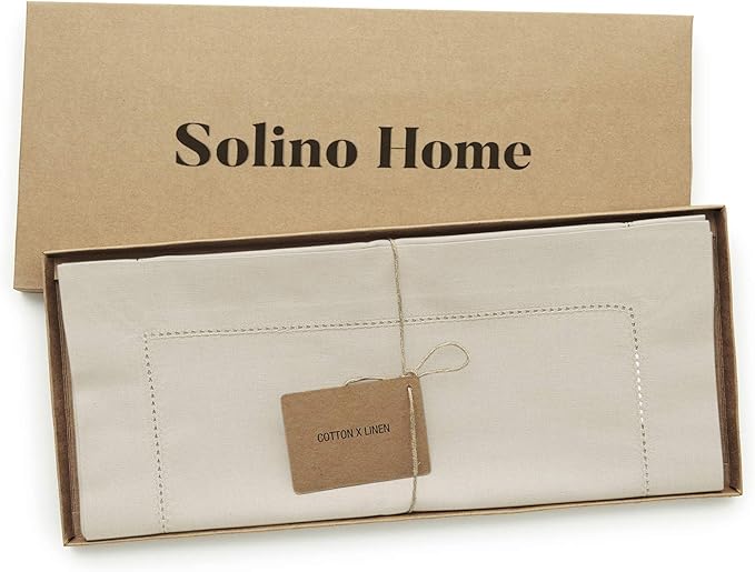 Solino Home Linen Table Runner 144 Inches Long - Cotton Linen Hemstitch Extra Long Table Runner 14 x 144 Inch for Spring, Easter