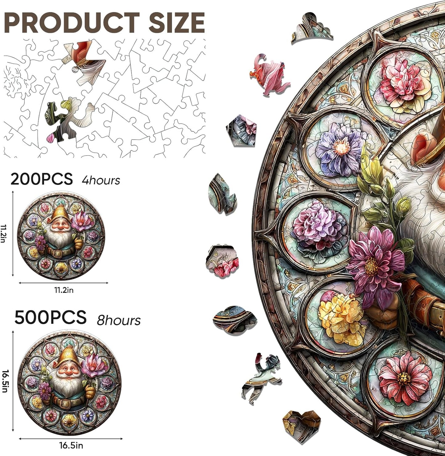 Wooden Puzzles for Adults, Gnome Puzzle 200 Pieces, Unique Shaped Jigsaw Puzzles for Adults and Kids, Birthday Gifts Fun Family Game 11.2'' x 11.2''