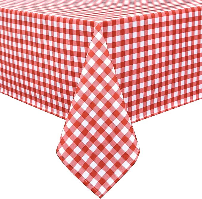 Classic Gingham Plaid Tablecloth Fabric - Rectangular 58x102 Inch Water Resistant Checked Table Cloth for Indoor/Outdoor Use - Table Cover for Kitchen, Picnics, Gardens, and Parties