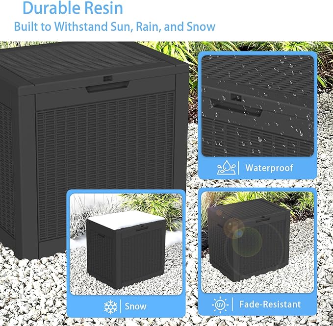 EasyUp 32 Gallon Outdoor Storage Box Waterproof,Storage Box Indoor and Outdoor Use,Resin Deck Boxes for Patio Furniture Cushions Garden Tools,UV Resistant（Black）