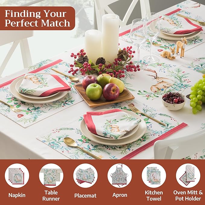 Maison d' Hermine Table Cloth Square Table 100% Cotton 54 x 54 Inches Fall Tablecloth Reusable Everyday Use for Thanksgiving Christmas Decorations Dining Farmhouse Party (Holly Time)