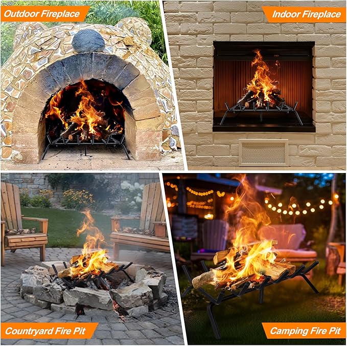 Fireplace Grate,Fireplace Log Holder,27 inch Heavy Duty Solid Cast Iron FIrewood Log Burning Rack for Inside The Fireplace Accessories Outood Fire Pit Kindling Fireplace Tools