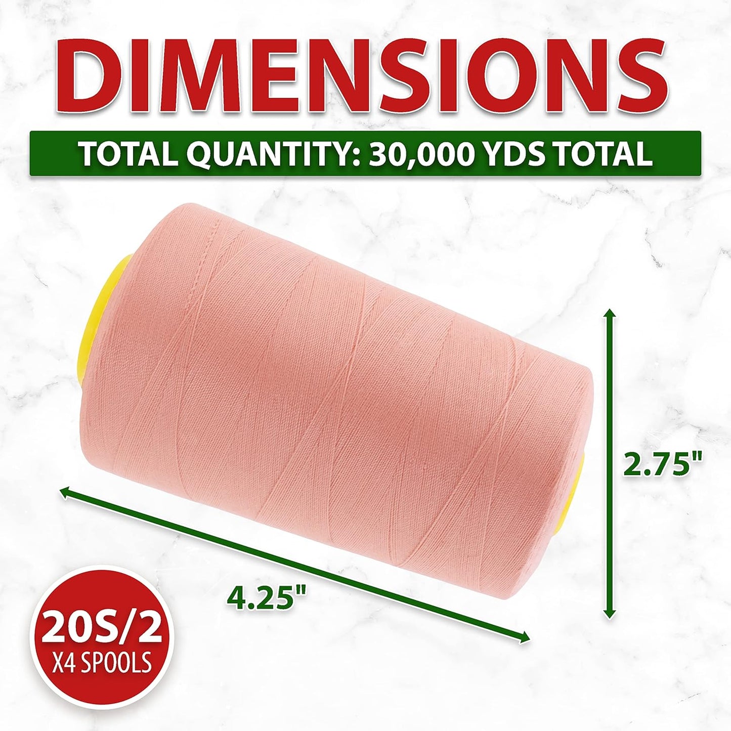 Mandala Crafts 4 Pack of Serger Threads Cones Spools - 20S/2 24000 Yards Polyester Blush Threads for Sergers Machine and Overlock Quilting Sewing Machine