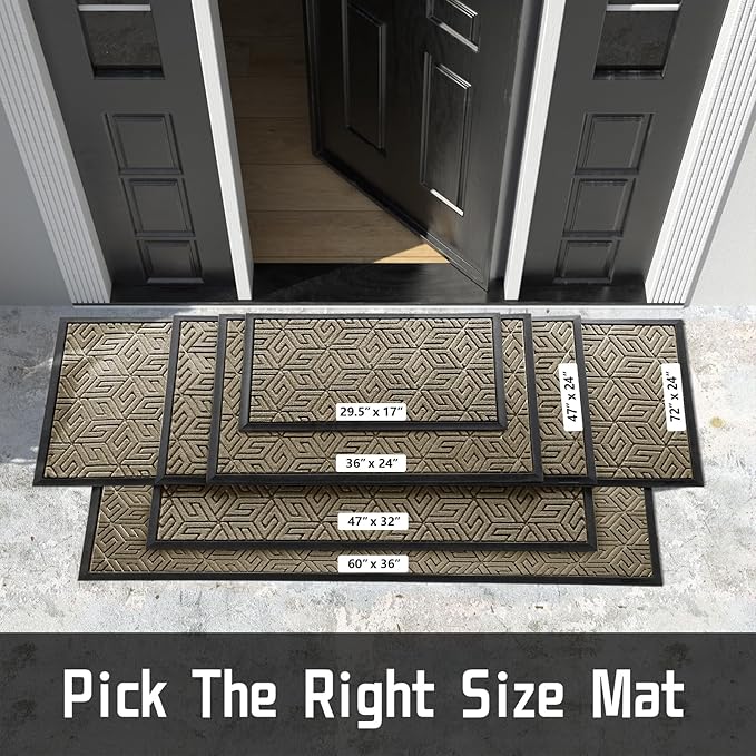 Yimobra Large Door Mat 47x24, All-Weather Waterproof Outdoor Mats for Front Door, Non Slip Rubber Doormat for Patio Proch Outside Entryway Indoor, Pale Khaki