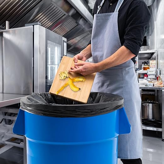 PRO&Family Commercial Round Trash Can with Lid and Dolly Rolling Waste Container, Ingredient Bin, Heavy-Duty Plastic, Anti-Static, Kitchen, Office, Outdoor Use (Blue, 44 Gallon)