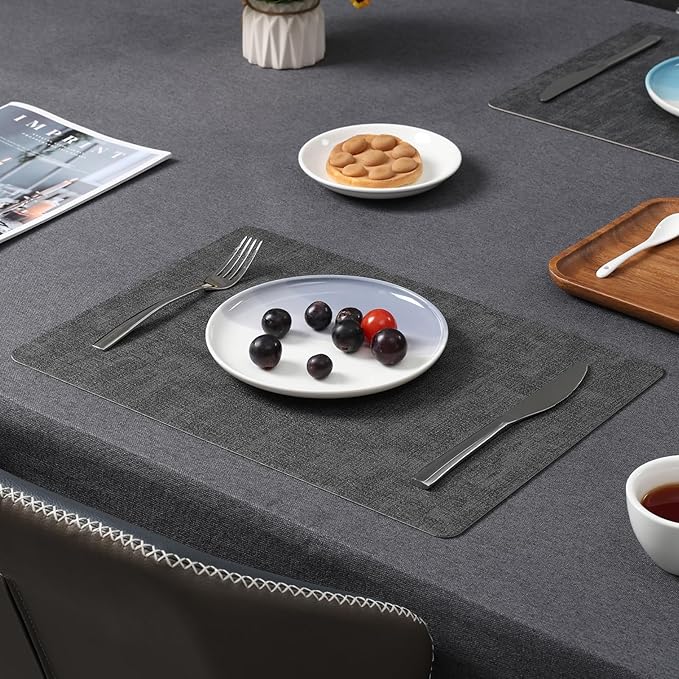 Myir JUN Placemats Dual Sided, Faux Leather Place Mats Set of 8 Indoor Placemats for Dining Table Non-Slip Washable Placemats Heat Resistant Outdoor Table Mats (Set of 8, Gray)