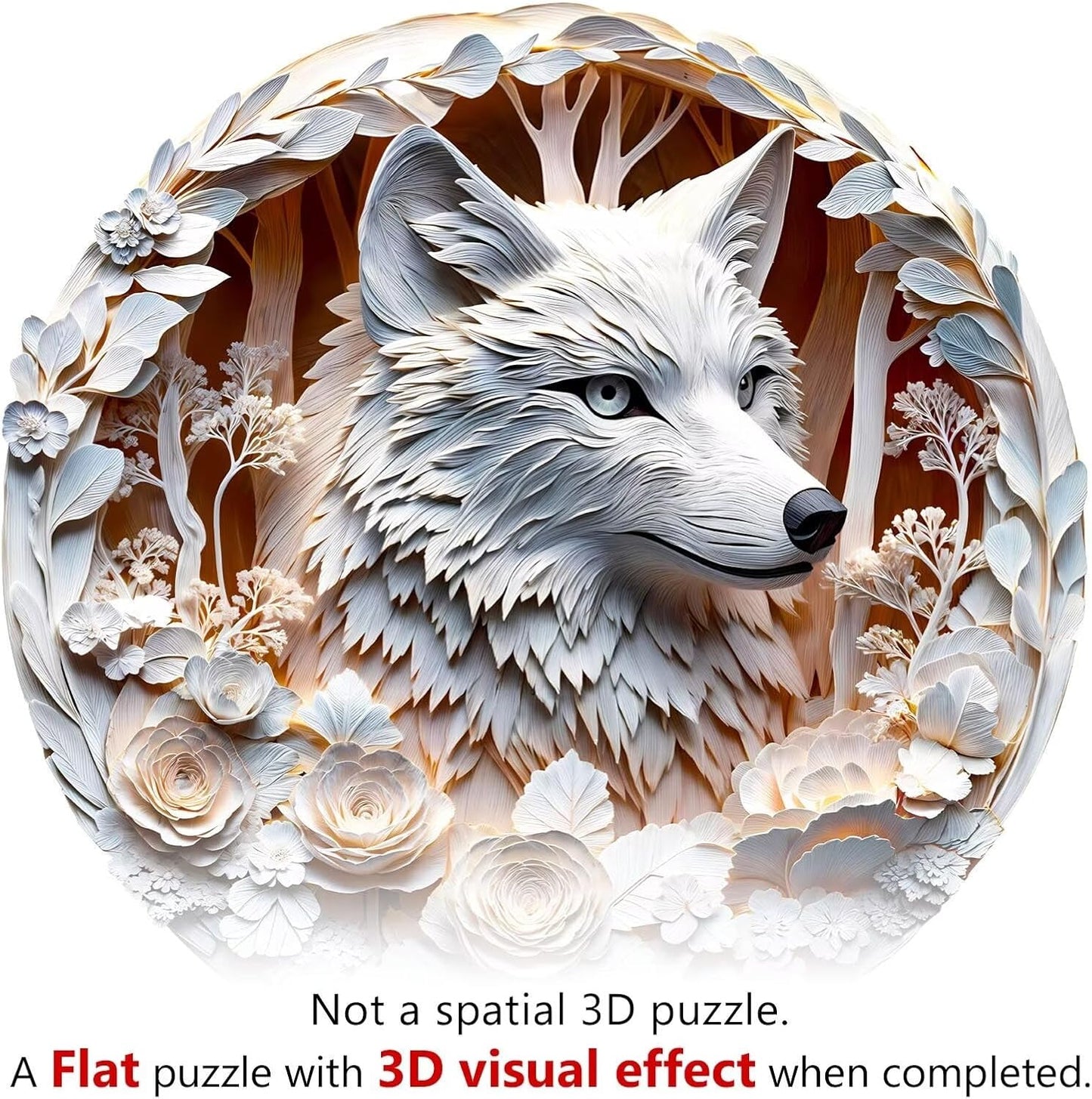 Wooden Puzzles Adults, 3D Wolf Puzzles 300 Pieces, Unique Animal Shaped Wood Challenging Jigsaw Christmas Puzzles Gifts for Adults, 13.4x13.4in