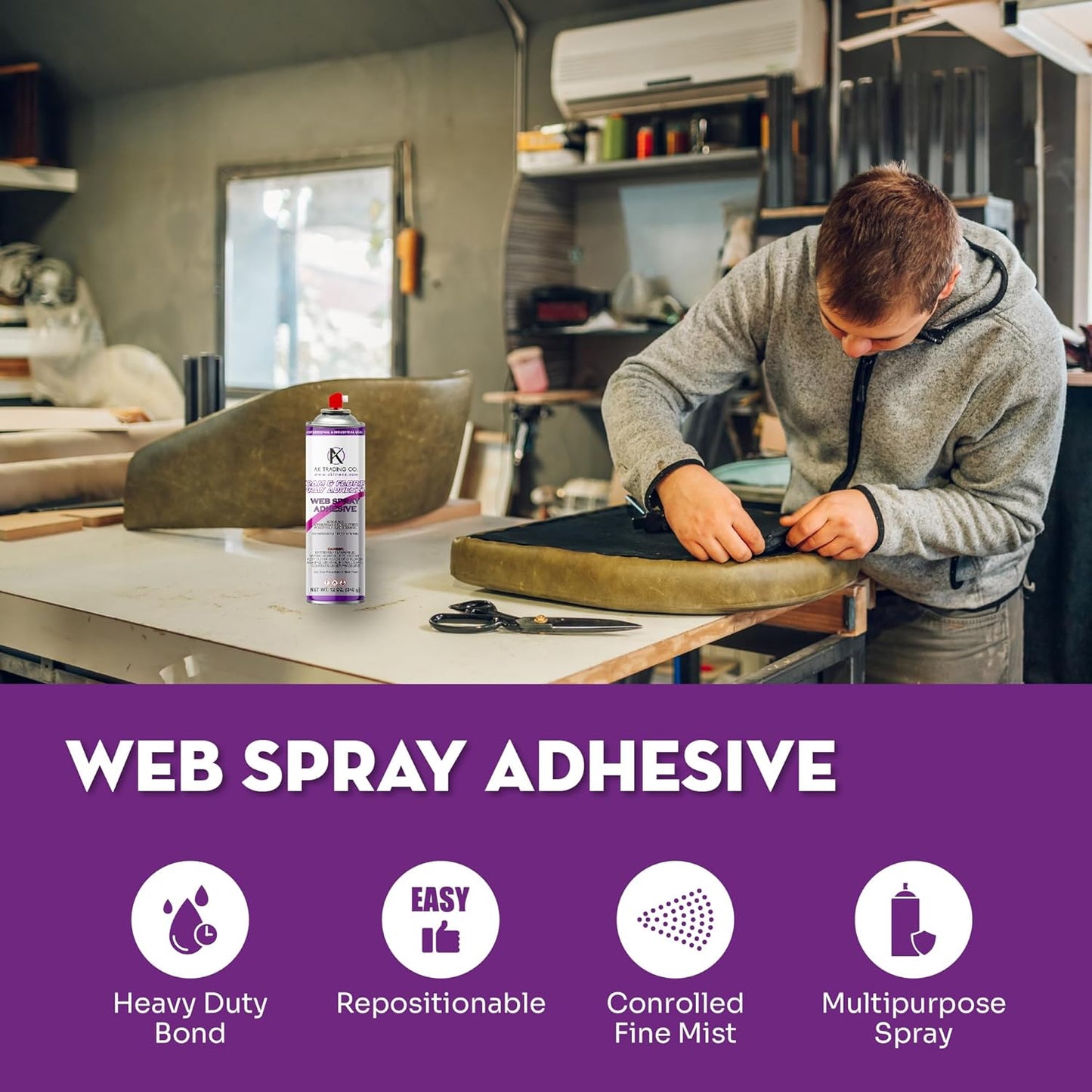 AK Trading Professional Quality General Multipurpose Spray Adhesive, 12-Ounce for Acoustic Panels & Craft Upholstery Foam Adhesive & Fabric Glue - 12 Pack