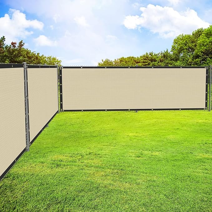 ECOOPTS 4'x184' Privacy Fence Screen Windscreen with Copper Grommets, Fit for Commercial Fence and Residential Garden Outdoor 90% UV Blockage, Cable Zip Ties Included (Beige)