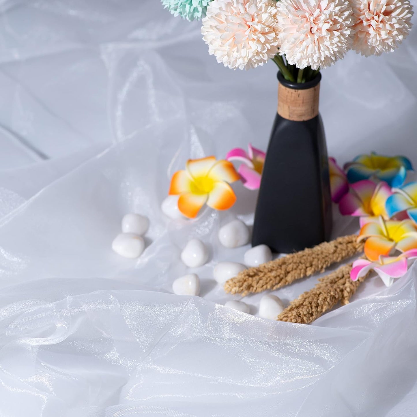 Fynite White Organza Fabric by The Yard | 5 Yard Long | 44" Wide | Bridal Soft Sheer Organza Tulle for DIY Wedding Dress Fashion Craft Decorations