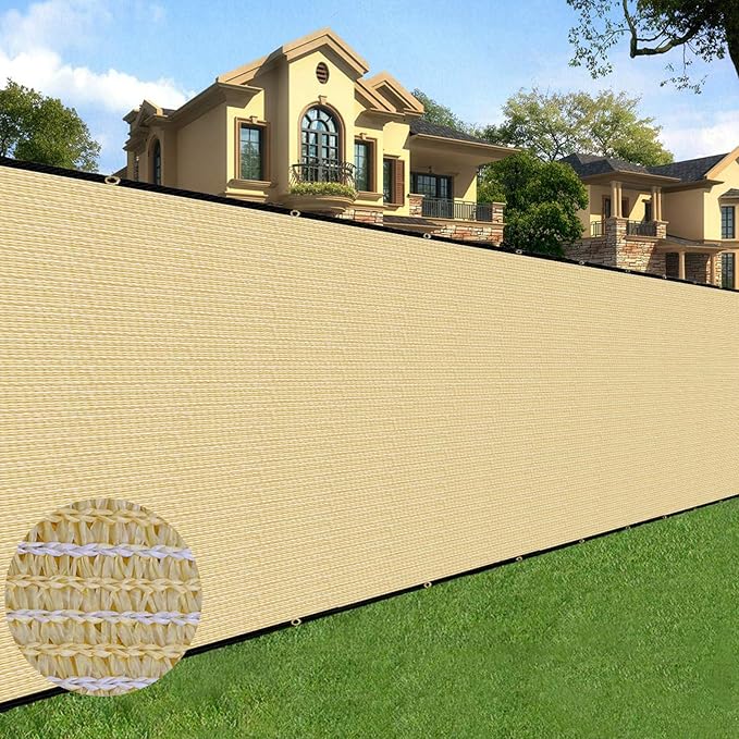Sunnyglade 6 feet x 50 feet Privacy Screen Fence Heavy Duty Fencing Mesh Shade Net Cover for Wall Garden Yard Backyard (Sand, 6 ft X 50 ft)