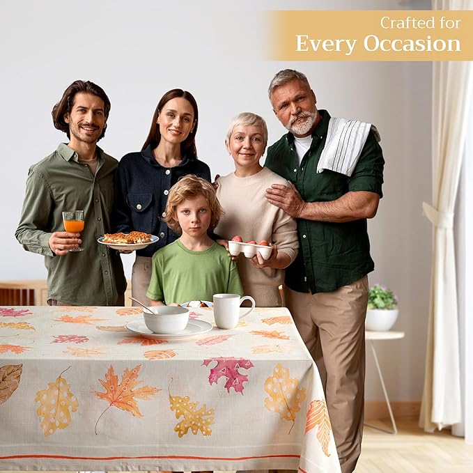 Maison d' Hermine Table Cloth Rectangle Table 100% Cotton 60 x 90 Inches Fall Tablecloth Reusable Everyday Use for Thanksgiving Christmas Decorations Dining Farmhouse Party (Colours of Autumn)