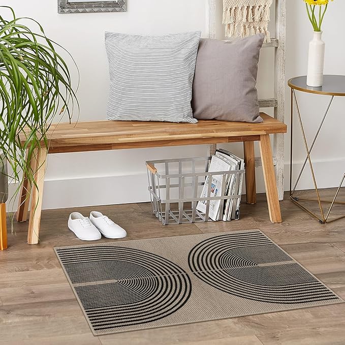 Easy Jute Rainbow Entryway Rug, 2x3 Washable Non-Slip Indoor Outdoor Doormat, Black Nature Boho Farmhouse Small Kitchen Rug Modern Abstract Throw Rugs for Entrance Bedroom Bathroom