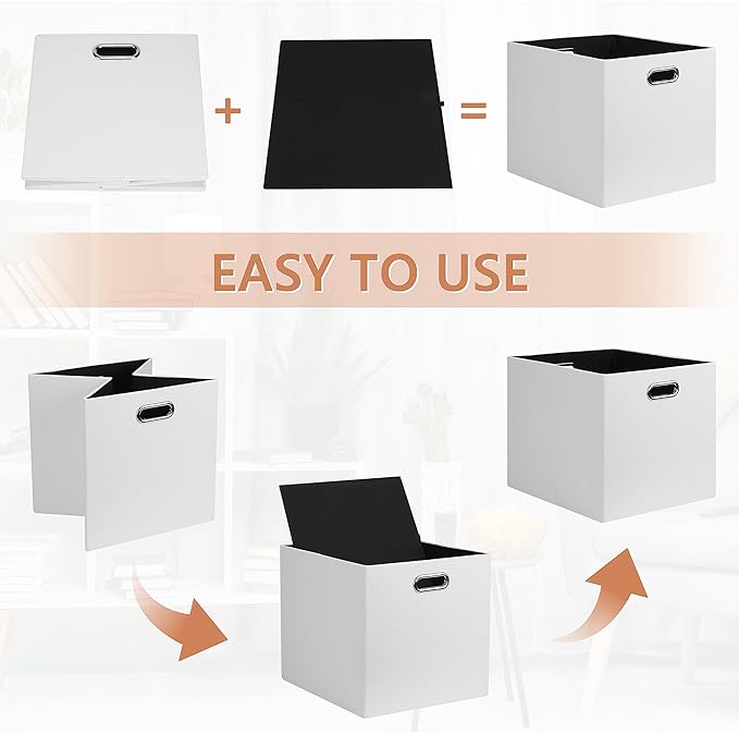Posprica 13x15x13in Collapsible Storage Bins, Fabric Foldable Cube Storage Boxes, Decorative Storage Baskets Organizer for IKEA Kallax, Shelves, Closet, Clothes, Toy, Set of 4-White