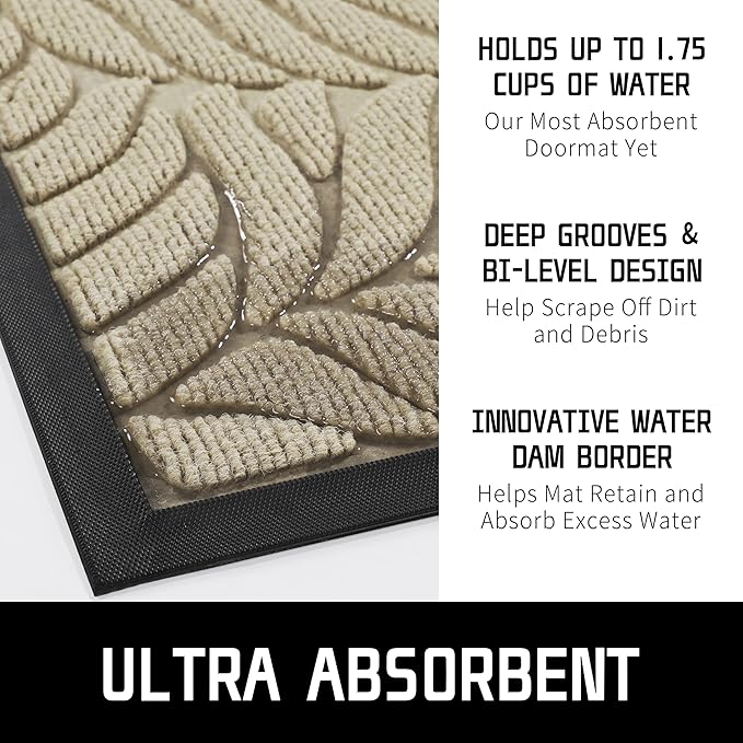 Yimobra 47x32 Large Door Mat Outdoor Indoor, All-Season Waterproof Door Mat Outside Entrance, All-Weather Non-Slip Outside Doormat for Garage Patio Entryway, Beige