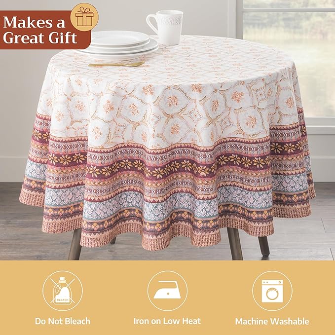 Maison d' Hermine Table Cloth Round Table 100% Cotton 63 Inches Fall Tablecloth Reusable Everyday Use for Thanksgiving Christmas Decorations Dining Farmhouse Party (Fair Isle)
