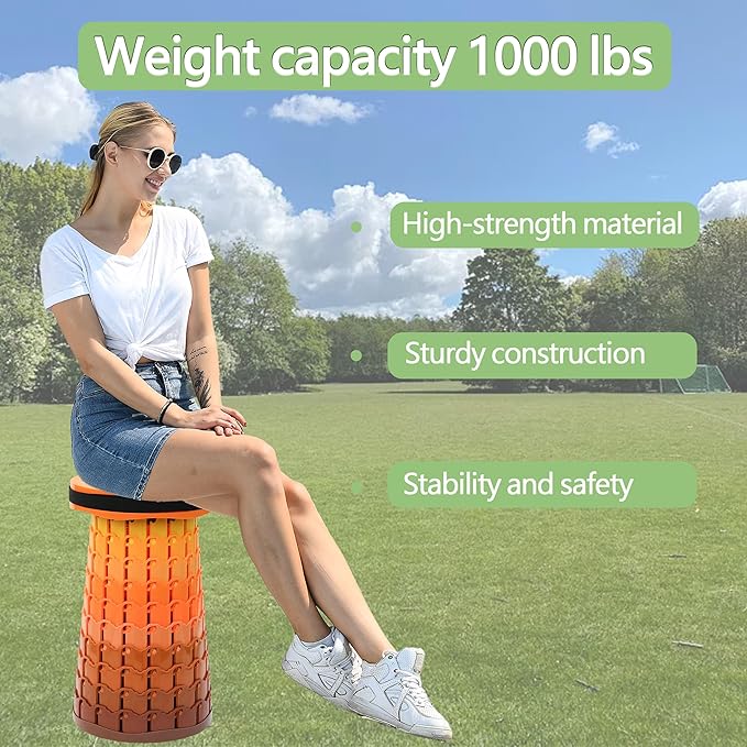 ALEVMOOM Upgraded XXL Collapsilbe Stool with Cushion,More Sturdy and Height 19.7",D11.8,Portable and Lightweight Adjustable Chair Telescoping Stool for Camping Hiking BBQ Max Loading 1000Ibs