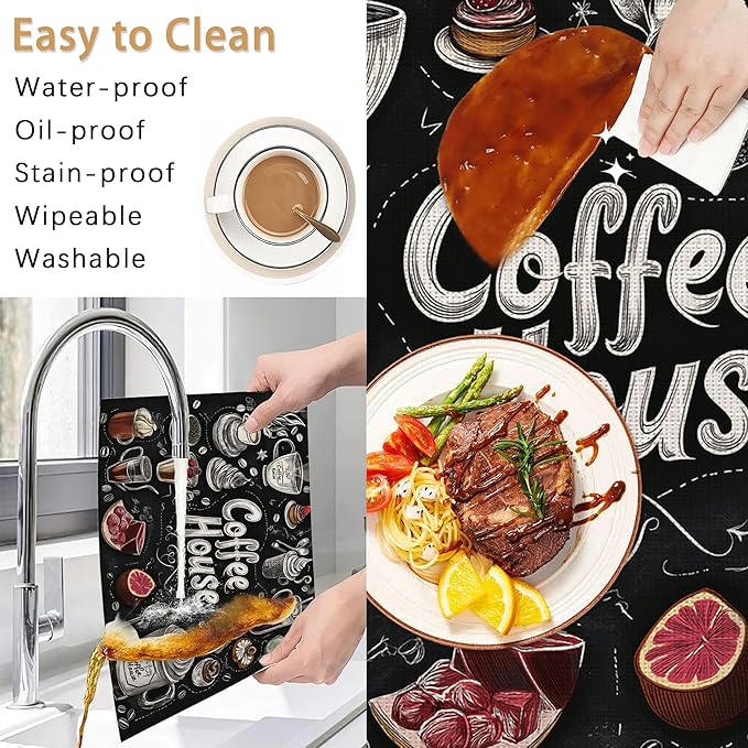 Coffee House Placemats Set of 6,Coffee Menu Table Mates Non-Slip Heat Resistant Washable Linen Place Mats for Party Kitchen Dining Decoration Indoor Outdoor 12"x18"