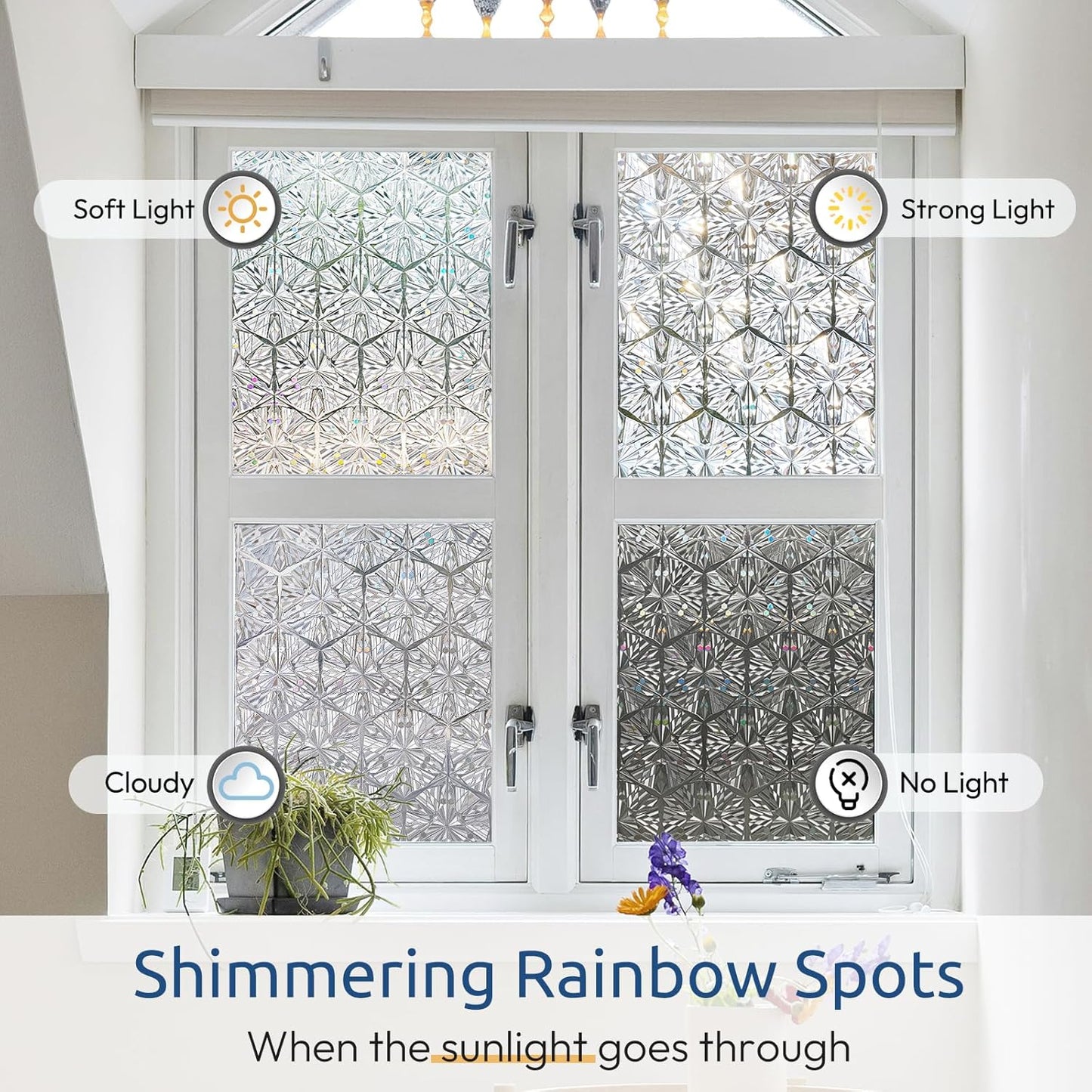 rabbitgoo Window Privacy Film Stained Glass Window Film, Decorative Stickers Removable UV Sun Blocking Clings Door Coverings, Diamond Pattern,17.5 x 78.7 Inches
