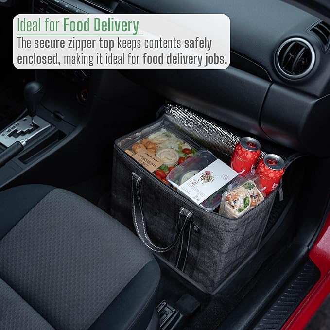 VENO 2 Pack Cooler Bag and Insulated Grocery Bags for Food Delivery, Collapsible Cooler. Reusable Shopping Bags for Groceries with Hard Bottom, Zippered, Foldable, Heavy-Duty (Windowpane, 2 Pack)