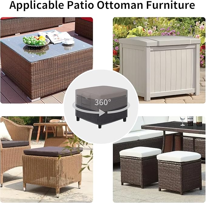 Easy-Going Outdoor Ottoman Cover, Waterproof Heavy Duty Patio Furniture Cover with Padded Handles (2 Pack-25"x25"x17", Gray/Dark Gray)