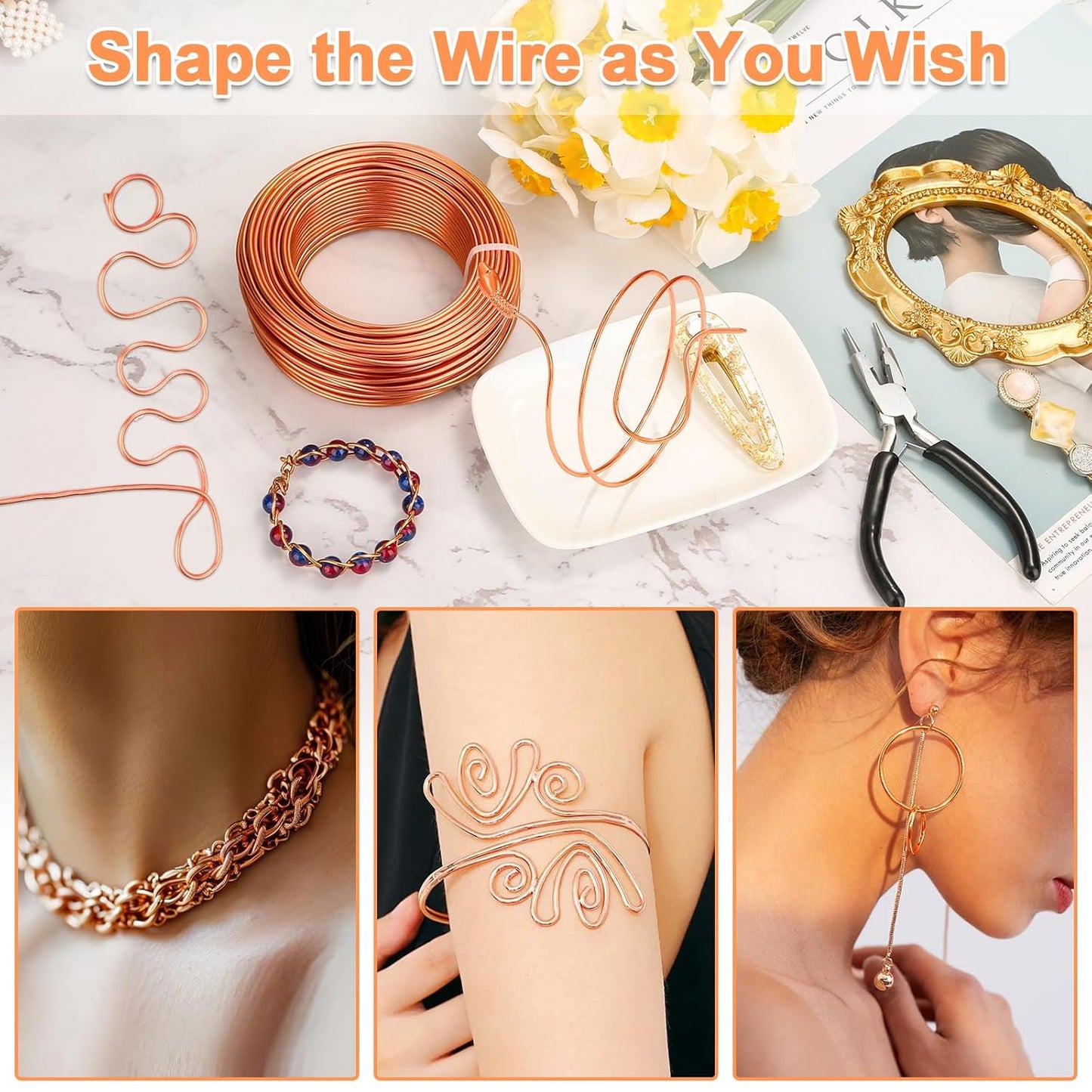 Aluminum Craft Wire for Jewelry Making, 12 Gauge Armature Bendable Craft Bending Wire for Sculpting, Gardening DIY Craft Project Ornaments(Copper, 2 mm)