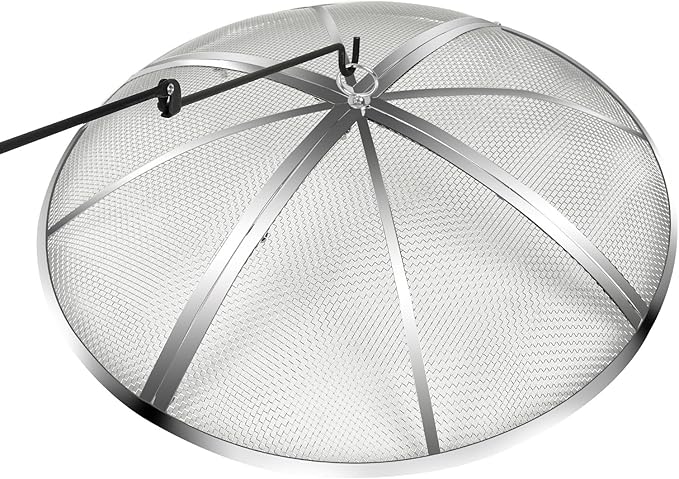 24 Inch Fire Pit Spark Screen,Stainless Steel Fire Pit Screen Cover with Handle&Poker,Outdoor Fire Pit Screen Cover Round Mesh Lid Heavy-Duty for Backyard/Beach/RV Camping