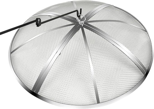 24 Inch Fire Pit Spark Screen,Stainless Steel Fire Pit Screen Cover with Handle&Poker,Outdoor Fire Pit Screen Cover Round Mesh Lid Heavy-Duty for Backyard/Beach/RV Camping