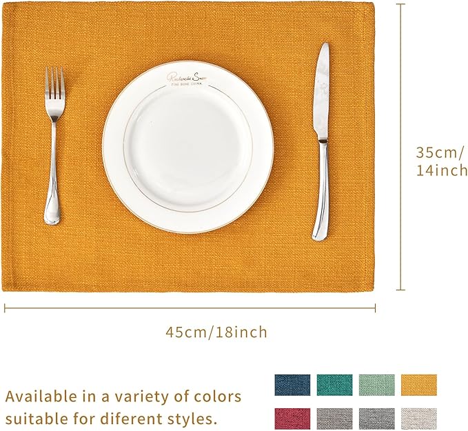 BALCONY & FALCON Placemats Set of 4 Faux Linen Cloth Place Mats Washable Waterproof Wrinkle Resistant Table Placemats for Dining Kitchen Farmhouse Indoor & Outdoor Use(Golden, 13.8”x 17.7”