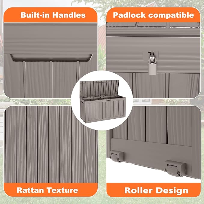 75 Gallon Outdoor Storage Box – Resin Deck Box with Lockable Lid, Waterproof Patio Furniture Storage for Tools, Garden & Yard Organization