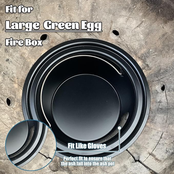 KAMaster Ash Can with Folding Handle Compatible with Large Big Green Egg,Charcoal Ash Collector Must Haves Green Egg Accessories Carbon Steel Ash Pot High Temperature Resistance Kamado Ash Basket