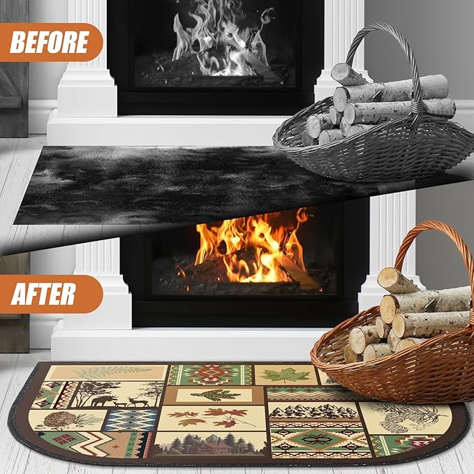 Demissle Cabin Fireplace Hearth Rug Fireplace Mats Cabin Southwestern Fireproof Rug Fire Resistant Mat for Wood Stove Floor for Kitchen Indoor Outdoor(24 x 36 Inch,Lovely)