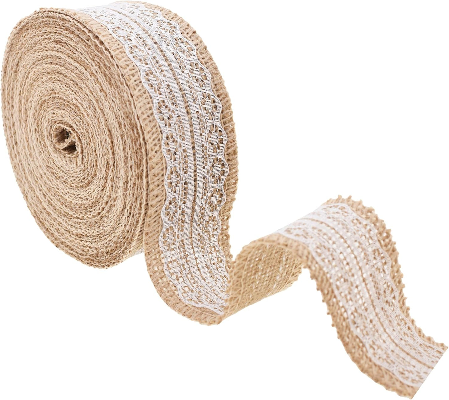 Mandala Crafts Burlap and Lace Ribbon 1 Inch Wide Jute Ribbons for Crafts - 20 Yds Roll Rustic Burlap Wrap Trim Ribbons for Wreaths Bows Wedding Party