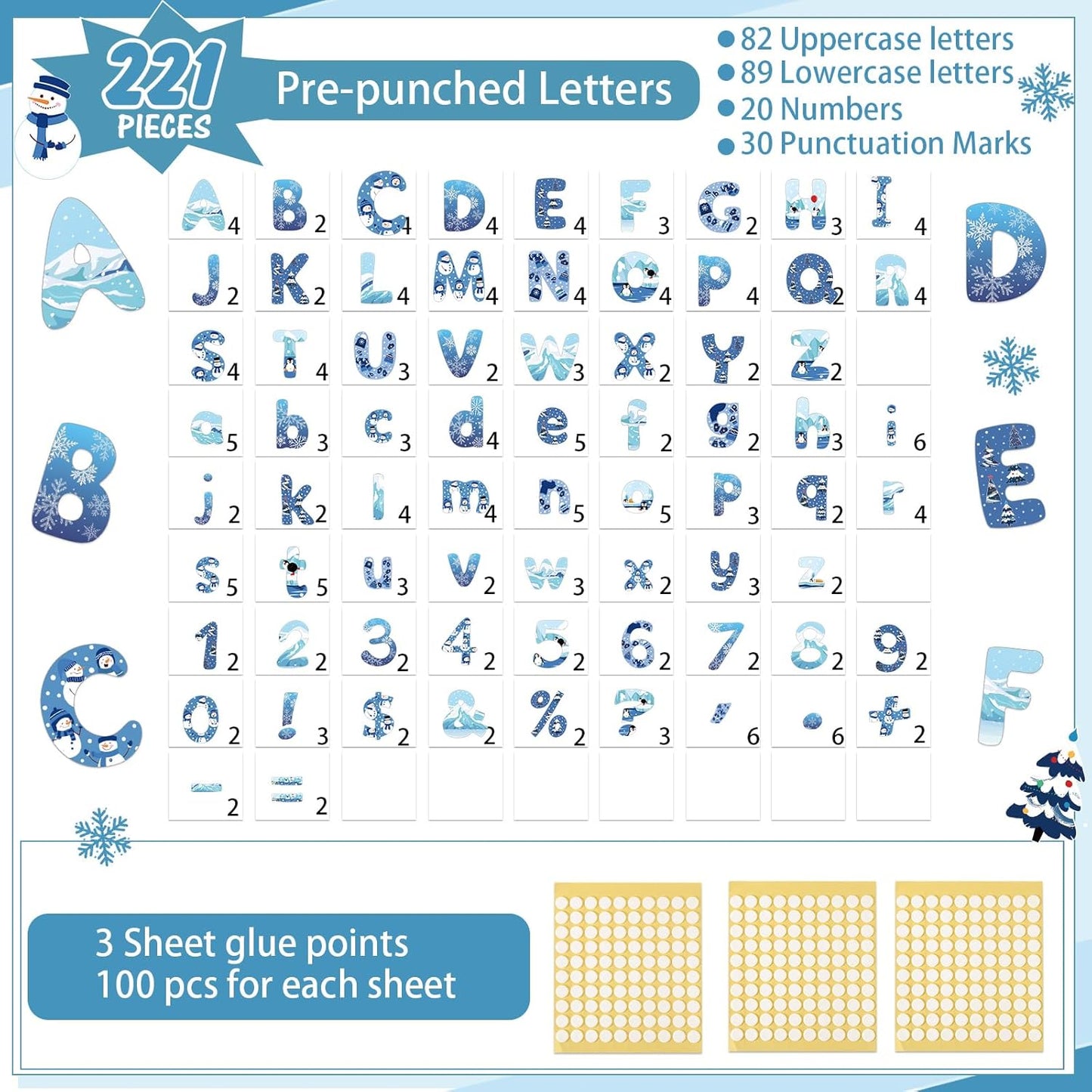 221 Pcs Classroom Bulletin Board Letters Colorful Alphabet Cutouts Number and Punctuation Symbol Combo Letter Cutouts for Wall Chalkboard Poster Board Decor (Blue Round)