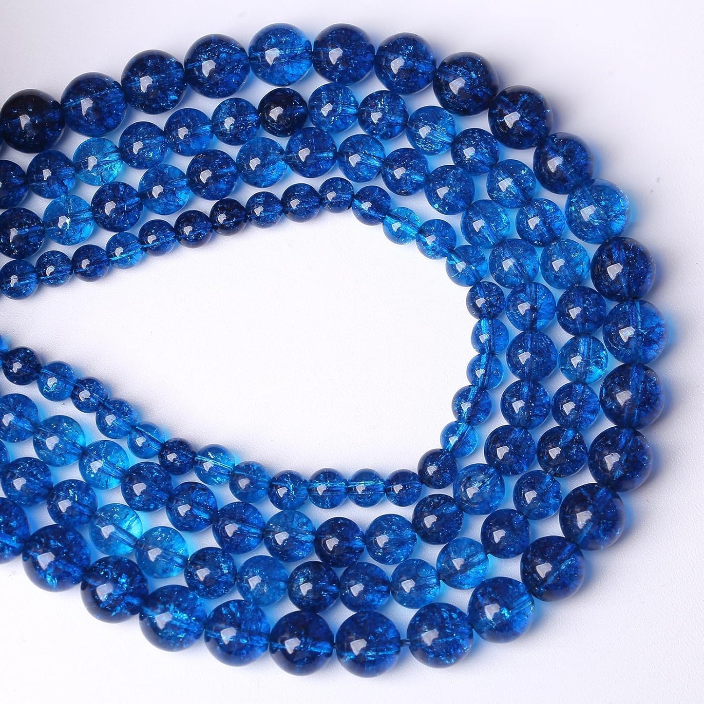 90pcs 4mm Natural Blue Crystal Crackle Quartz Stone Round Loose Beads for Jewelry Making DIY Bracelets Necklaces Energy Healing Stone Beads 15" (4mm, Blue Crackle Quartz)