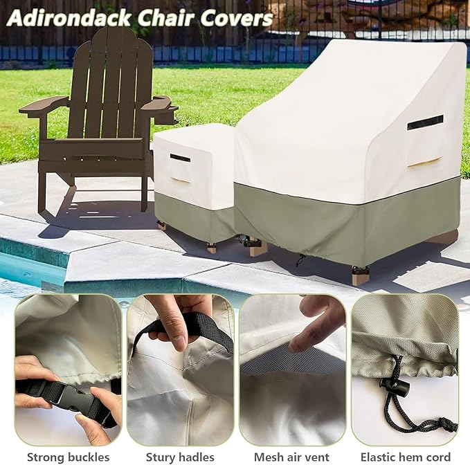 3 Pieces Adirondack Chair Sets Cover,600D Heavy Duty Waterproof Outdoor Chair Covers,Includes 2 Outdoor Adirondack Chairs Covers and 1 Patio Side Table Cover,Patio Furniture Covers 3 Piece Set,Beige