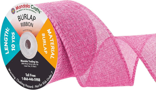 Mandala Crafts Pink Burlap Ribbon 2.5 Inches Wide Jute Ribbons for Crafts - 20 Yds Roll Rustic Burlap Wrap Trim Ribbons for Wreaths Bows Wedding Party Decoration