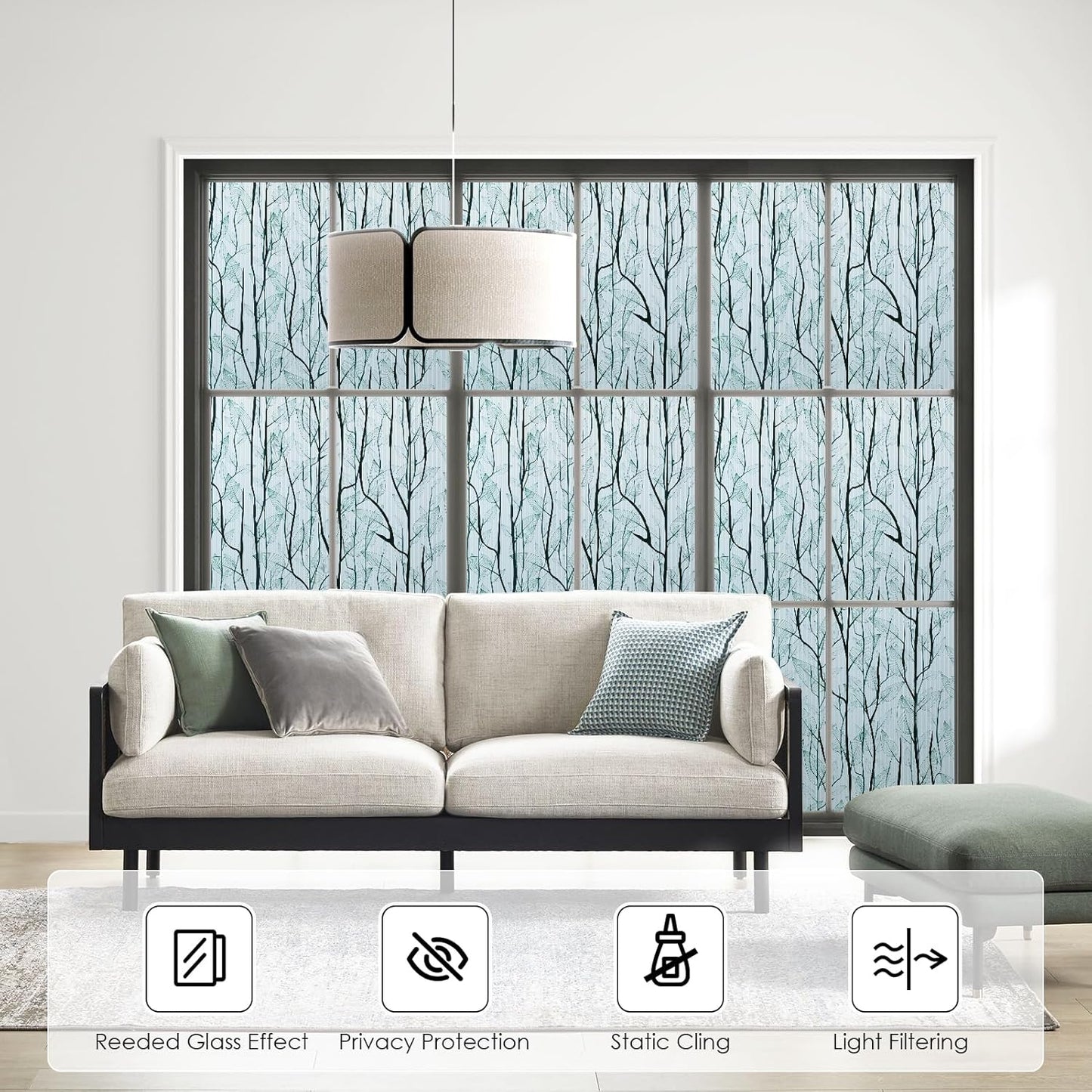 DKTIE Nature Pattern Rainbow Window Film Decorative Stained Glass Window Film Static Cling Films Easy Apply Removable Comes with Tools (U1747-Reeded Glass, 35.4" x 78.7")