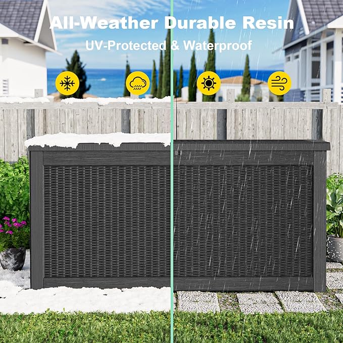 320 Gallon Outdoor Storage Box,Large Waterproof UV Resistant Deck Box,Lockable Storage Container for Patio Furniture Cushions Garden Tools and Pool Accessories(Black)