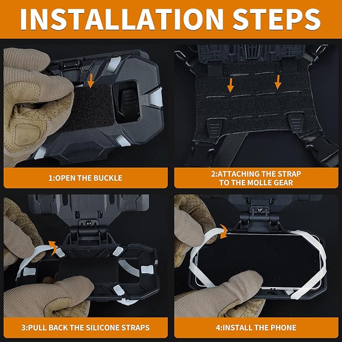 Tactical Molle Phone Holder for Plate Carrier Vest, Quick Release & Adjustable Phone Mount, Compatible with 4.7-6.7 inch Smart Phones, Durable Tactical Accessories for Outdoor Enthusiasts