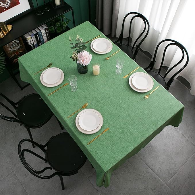 LIBERECOO Vinyl Tablecloth with Flannel Backing, Grass Green, Waterproof, Stain-Resistant, Easy-Clean Table Cover for Holiday, Dining, Kitchen, and Outdoor Use, 60" x 120" Rectangle