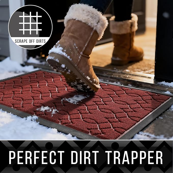 Yimobra Large Door Mat 36x24, All-Season Waterproof Doormat Outdoor Entrance, Heavy Duty Non-Slip Outside Door Mat for Garage Patio Proch Entryway Indoor, Easy Clean, Red