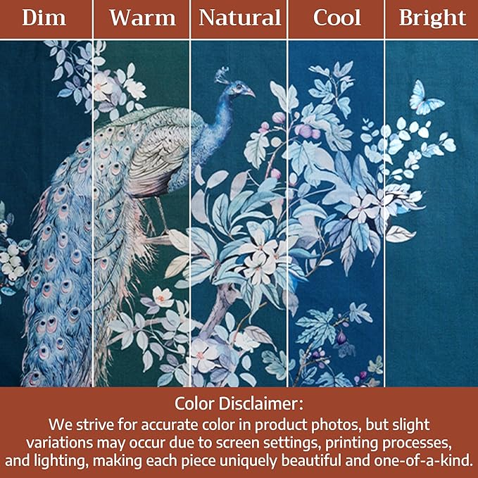 Maison d' Hermine Premium Table Cloth Round Table 100% Combed Cotton 70" Diameter Inches Tablecloth Reusable Decorative for Dining Room, Farmhouse, Party, Festive & Wedding - Peacock Utopia - Deep Sea