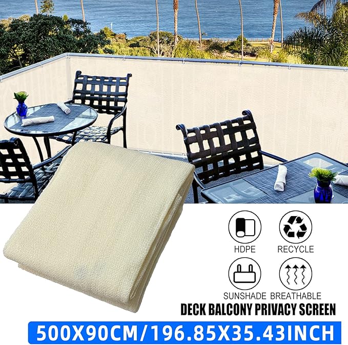 3'x16.4'Balcony Privacy Screen Cover Fence Cover UV Protection Weatherproof Windscreen Heavy Duty for Patio, Backyard,Beige