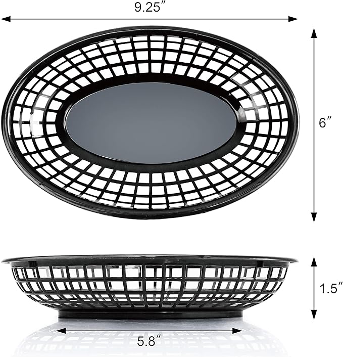 New Star Foodservice 44140 Fast Food Baskets, 9 1/4-Inch x 6-Inch Oval, Set of 12, Black