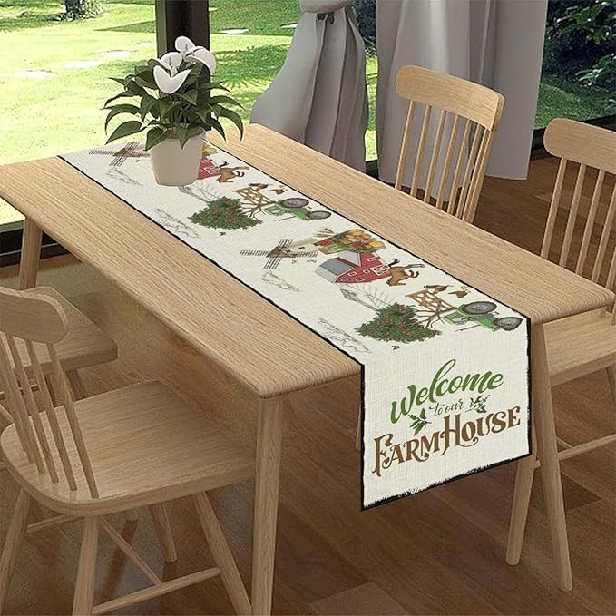 Farmhouse Horse Table Runner, Rustic Rooster Truck Tree Butterfly Animals Coffee Table Center Decor for Family Kitchen and Living Room Outdoor Country Holiday Party Table Decorations, 13" X 90"