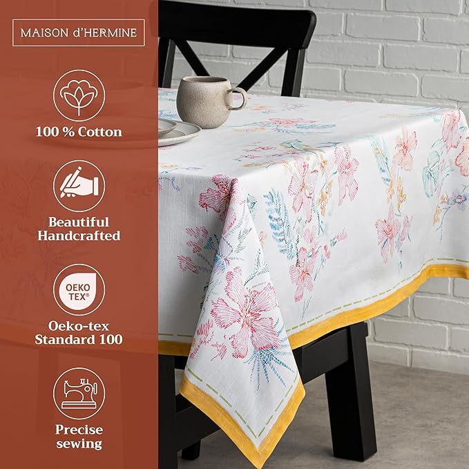 Maison d' Hermine Table Cloth Rectangle Table 100% Cotton 70 x 120 Inches Tablecloth Reusable Decorative for Dining Room, Farmhouse, Home, Party, Festive & Wedding Spring Summer - Paradise Island